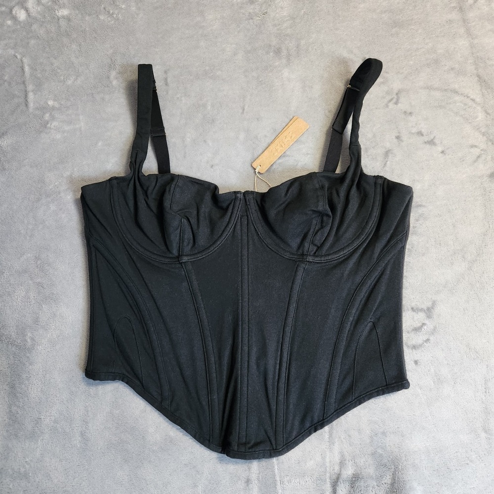 New SKIMS Black 100% Cotton Underwire Corset Top L Large NWT Rare AP-BUS-1463